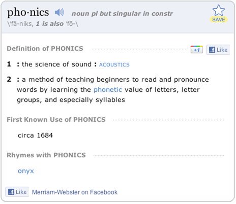 Webster's definition of PHONICS